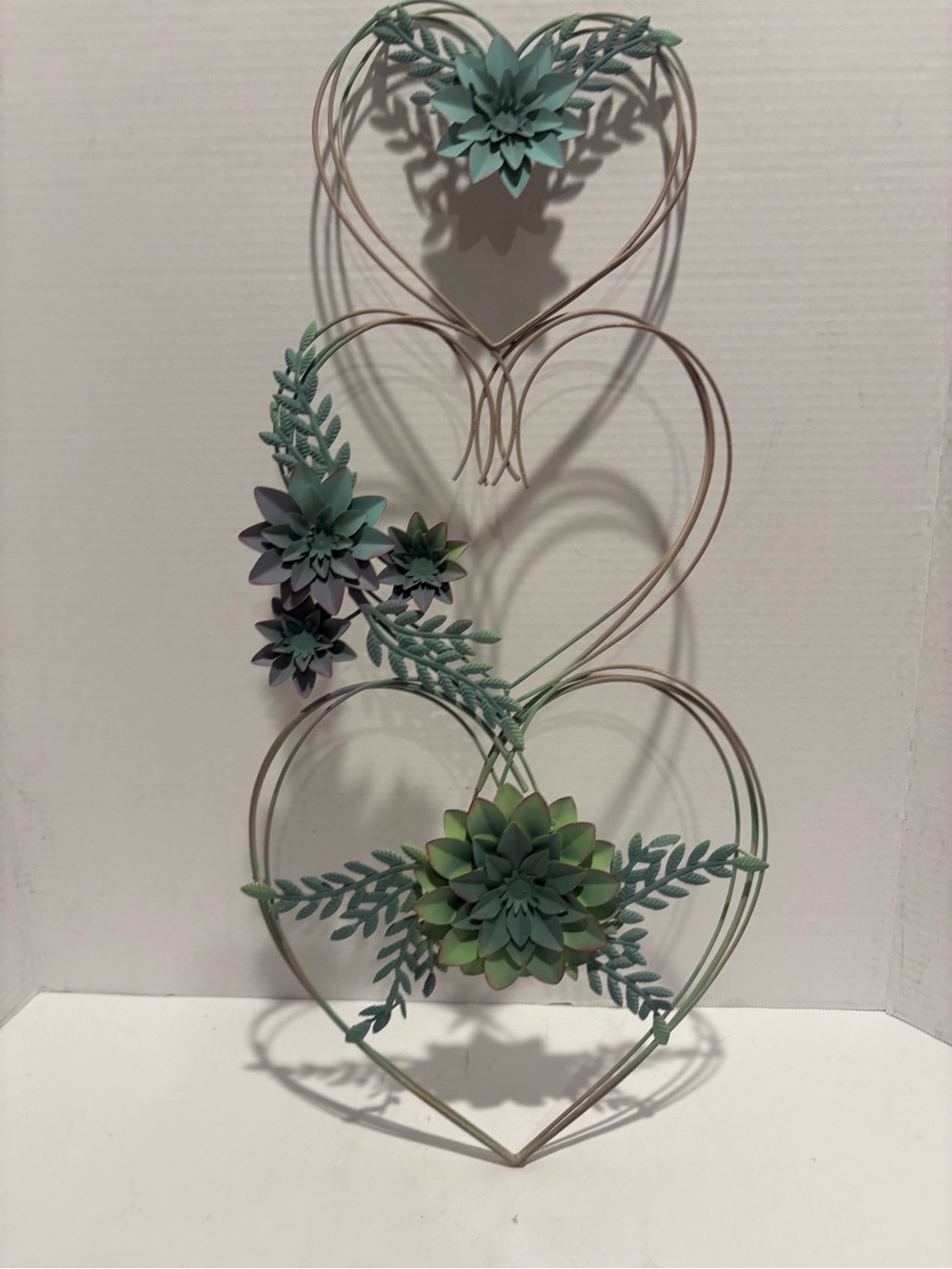 Hobby Lobby Heart Trio Wall Accent with Green and Teal Succulents